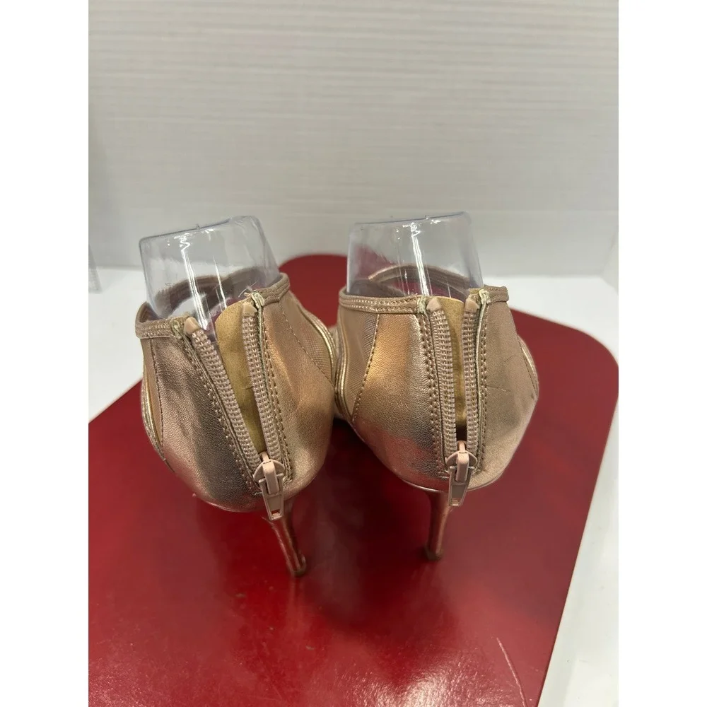 Fioni Metallic Strappy Sandals 7.5 Rose Gold Mesh Stiletto Formal Glam Evening